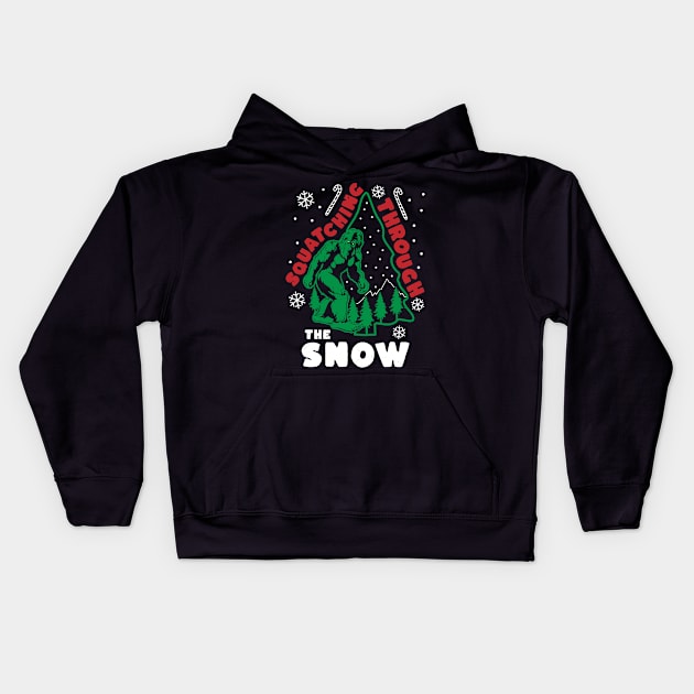 Bigfoot Squatching Through The Snow Christmas Tree Sasquatch Kids Hoodie by OrangeMonkeyArt